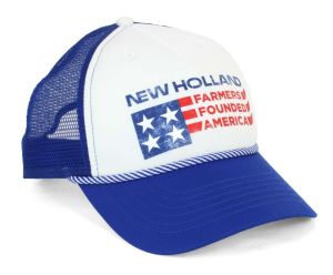 696120 - Gorra NEW HOLLAND azul y blanca con parte trasera de malla.