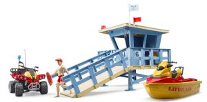 BRU62780 - Cabaña de socorrista en el mar con vehículos y socorrista
