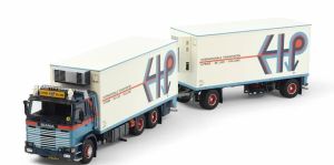 TEK83669 - SCANIA 142 V8 6x4 rígido frigorífico con remolque frigorífico HANS PRINS de 1+1 ejes