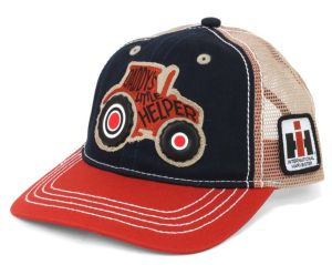 A3487-GV-TOD - Gorra infantil, negra y roja, estilo INTERNATIONAL, parte trasera de malla beige.