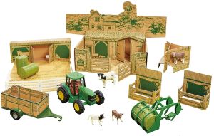 BRI43257 - Caja de mi granja con accesorios para tractor JOHN DEERE y animales caja de cartón para montar