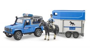 BRU2588 - POLICÍA LAND ROVER Defender con furgoneta; caballo y policía
