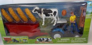 NEW05015 - Juego de granja con tractor y batidora azul de vaca granjera