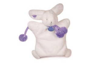 DC2742BVIO - Marioneta Conejo Pompón Blanco y Morado 25 cm