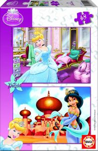EDU15292 - 2 Puzzles 48 Piezas Princesa DISNEY - Cenicienta y Jazmín