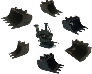 GF108-SET2 - Conjunto de rotor basculante OILQUICK OQTR-33 con pinza y varios cucharones para excavadoras de 24 a 33 toneladas