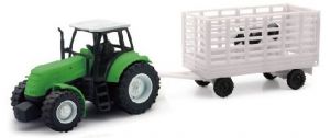 NEW05685D - Tractor verde con remolque de ganado y 1 vaca