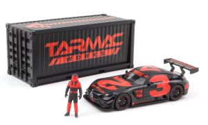 T64-008-4A3R - MERCEDES AMG GT3 #3 2018 con contenedor y figura Rojo y negro