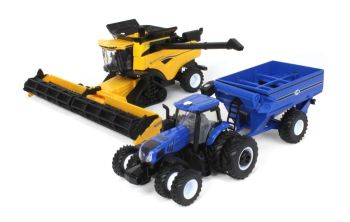 ERT13996 - Cosechadora NEW HOLLAND CR8.90 SamrtTrax con 2 cuchillas y tractor NEW HOLLAND T8.410 con remolque para grano J&M