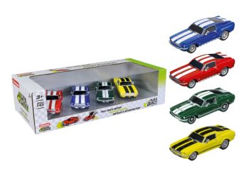 CARRERA15813031 - Pack de 4 coches FORD Mustang 1967 azul - rojo - verde y amarillo de fricción