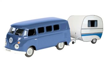 SCH26105 - Autobús VW T1 "Azul y Blanco" con Caravana "Blanco y Azul"