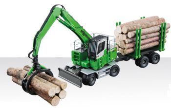 CON2958 - Excavadora SENNEBOGEN 735E Camión para troncos con remolque de 2 ejes