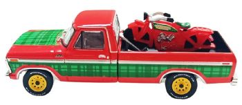 GREEN30564-E - Camioneta Ford F-250 roja de 1978, perteneciente a la colección navideña de 2025, aún en su embalaje original.