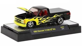 M2M-31500-MJS61 - CHEVROLET C1500 SS 454 1993 Negro y amarillo EL LATIDO DEL CORAZÓN DE AMÉRICA en blíster