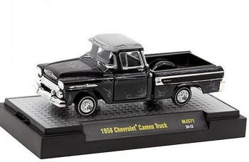 M2M-31500-MJS71 - Camioneta Chevrolet Cameo 1958 negra LOWRIDERS en blíster