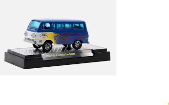 M2M-31600-GS14 - Furgoneta Ford Econoline de 1965, modelo Gasser azul con llamas, todavía en su blíster.