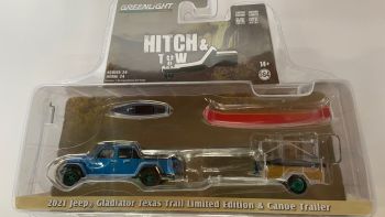 GREEN32240-CVERT - JEEP Gladiator Texas 2021 con remolque y canoas de la serie HITCH & TW en blister