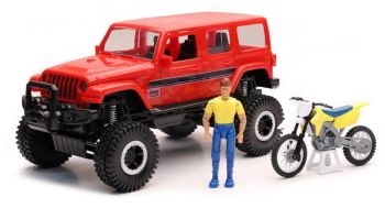 NEW37446R - JEEP Sahara rojo con figura y motocross