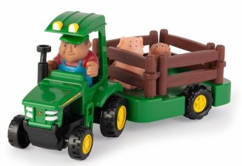 T46922 - Tractor JOHN DEERE con remolque y animales