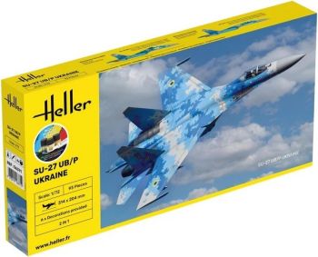HEL56371 - Kit de inicio con pintura y accesorios: avión de combate ucraniano SU-27 UB/P para montar