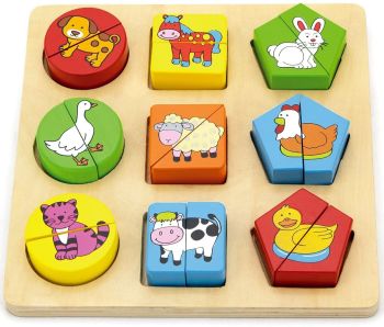 VIG59585 - Bandeja de madera de formas geométricas Animales de la granja