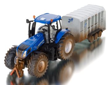 SIK8607 - NEW HOLLAND T8.390 con camión ganadero de 3 ejes Ifor Williams, versión sucia