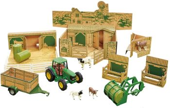 BRI43257 - Caja de mi granja con accesorios para tractor JOHN DEERE y animales caja de cartón para montar