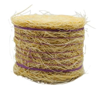 CW0273 - Paca de paja redonda con cordel morado - Diámetro: 4,8 cm x Ancho: 3,6 cm