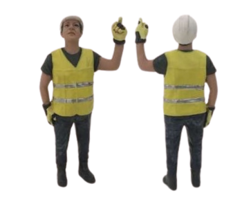 ADF32145 - Carácter del sitio de construcción levantando el dedo