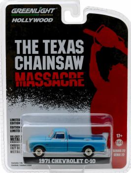 GREEN44820-B - CHEVROLET C-10 pick-up 1971 azul de la película The Texas Chainsaw Massacre vendido en blister