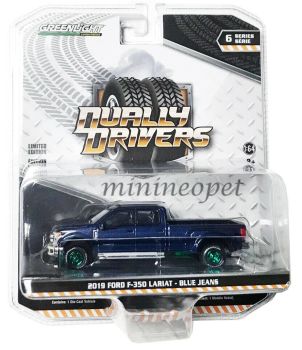 GREEN46060-FVERT - FORD F-350 Lariat pick-up doble cabina 2019 llantas azul metalizado verde versión Green Metal serie Dually Drivers vendido en blister