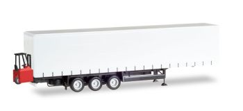 HER076784 - Remolque de lona de 3 ejes SCHMITZ con carretilla elevadora