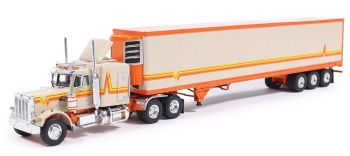 IXO-U64TRTR002M - PETERBILT 359 6x4 1973 con remolque beige y naranja