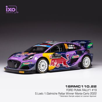 IXO18RMC110.22 - FORD PUMA RALLY 1 #19 LOEB/GALMICHE WRC2 RALLYE MONTE CARLO 2022 morado