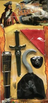 LPE50242B - Kit pirata con telescopio; garfio; parche en el ojo; puñal y venda para los ojos