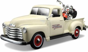 MST32194 - CHEVROLET 3100 Pickup 1950 Blanco con HARLEY DAVIDSON Flsts Heritage Springer 2001