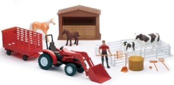 NEW04065A - Conjunto de granja con carácter de remolque de tractor rojo y construcción de animales.
