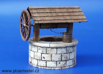 PLS016 - Pozo en miniatura de 5;5 cm de diámetro y 3 cm de altura con techo altura total del conjunto 7;5 cm maqueta para construir y pintar
