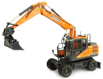 UH8134 - Excavadora de ruedas DOOSAN DX160W con cucharón de limpieza de zanjas y cucharón bivalvo