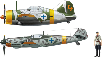 HAW02439 - Avión B-239 Buffalo y Avión Messerschmitt Bf109G-6 con figura para montar y pintar