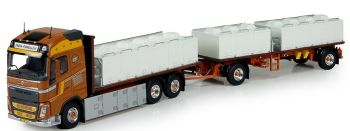 TEK72859 - VOLVO FH04 Globetrotter carrier 6x2 con remolque plataforma 2 Ejes transporte de pescado FREIA FORELLEN